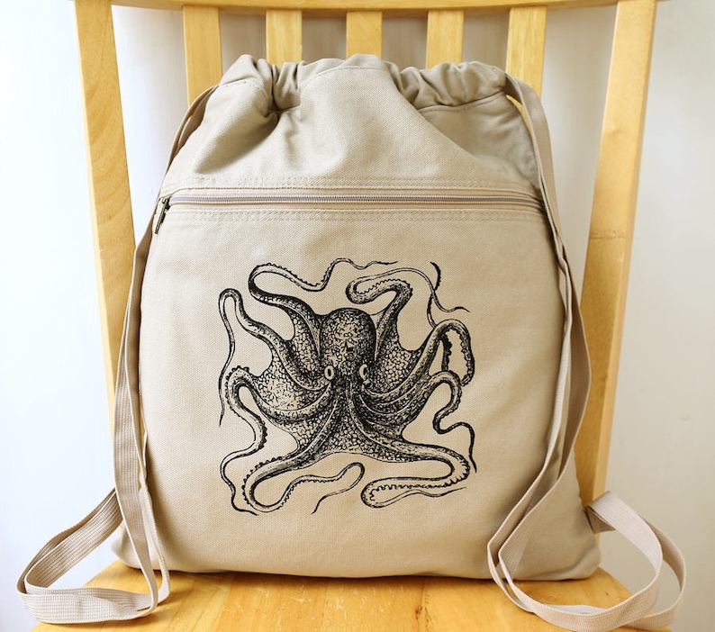 Octopus Canvas Backpack Laptop Bag Gift for Octopus Lover image 1