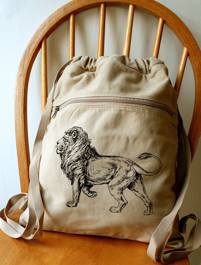 Lion Canvas Backpack School Bag Laptop Bag image 1