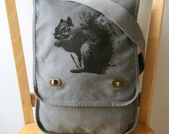 Squirrel Canvas Messenger Bag Laptop Bag - Gift for Squirrel Lover