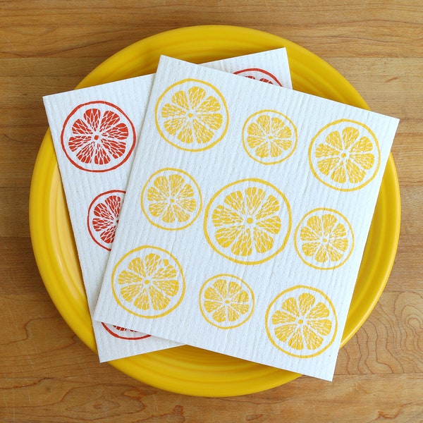 Lemon and Orange Swedish Dishcloths - Set of 2