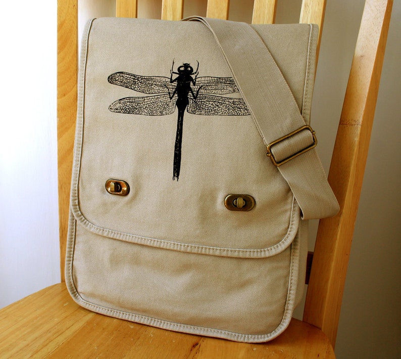 Dragonfly Canvas Messenger Bag Laptop Bag image 2