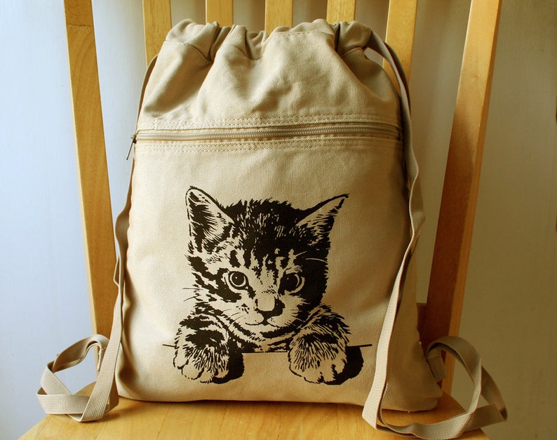 Cat Backpack Canvas Laptop Bag Kitten School Bag image 2