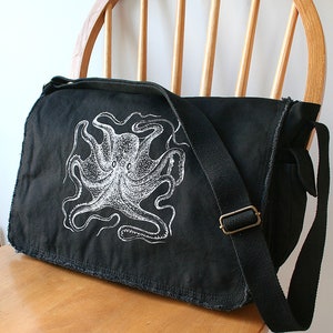 Octopus Messenger Bag: Screen Printed Canvas Laptop Bag