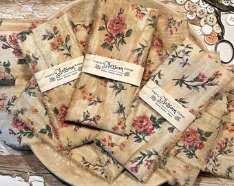 1 Yard Prairie Rose Torn Fabric Distressed Ribbon - Coffee Dyed Ribbon - Frayed Fabric Ribbon - Vintage Ephemera - Journal Craft Ribbon