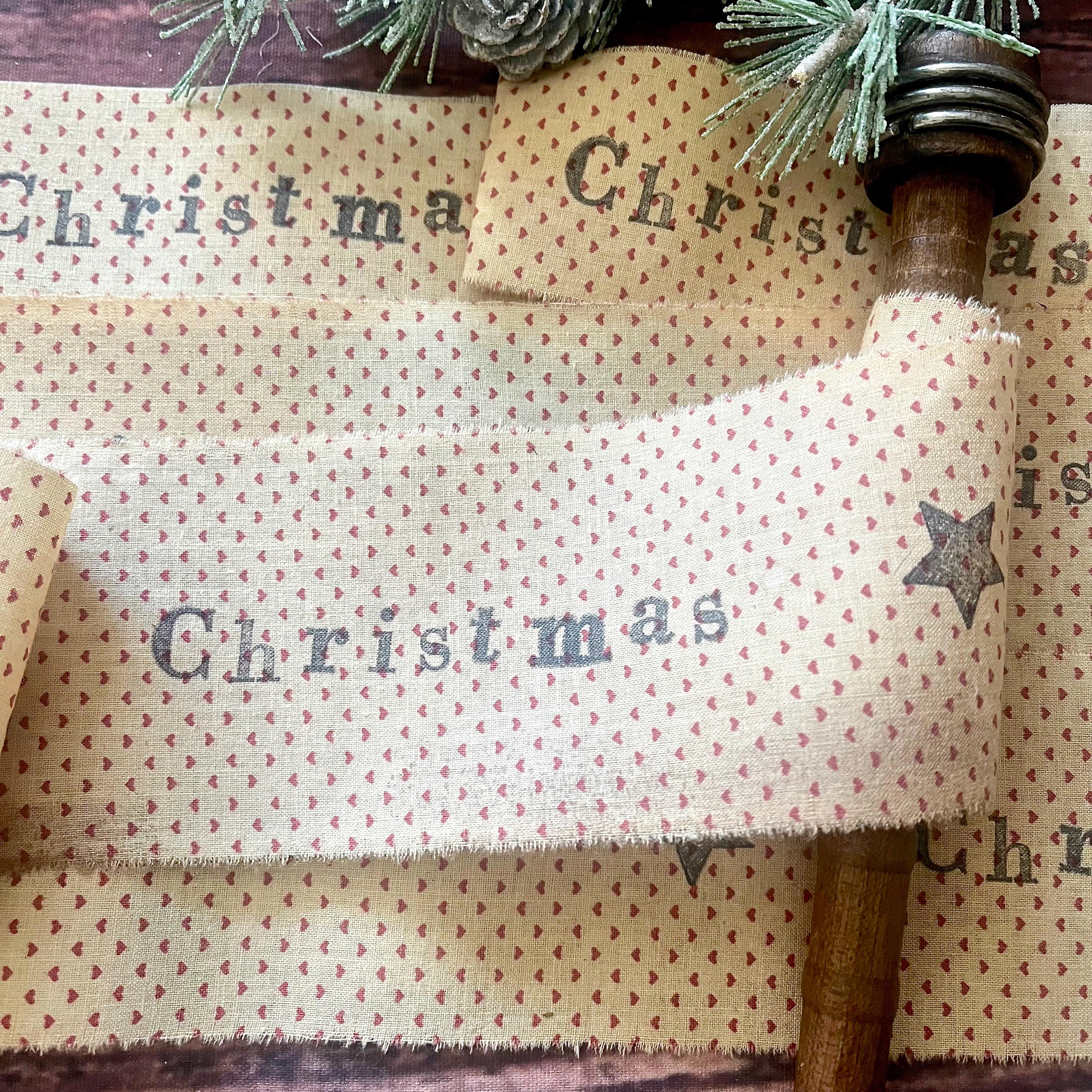 Primitive Tree Ribbons 1 Yard Primitive Hand Stamped