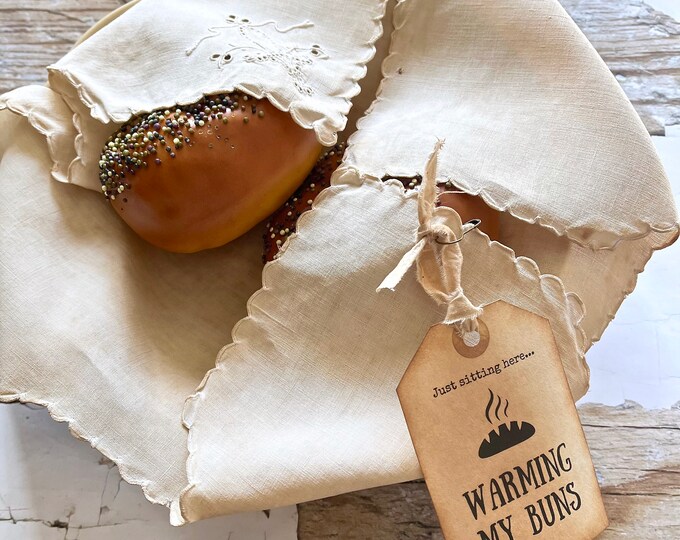 Antiqued Vintage Bread Basket Liner Coffee Dyed Basket Liner Primitive