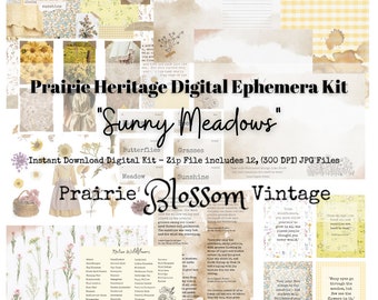 Digital  "Sunny Meadows" Prairie Heritage Printable Bundle - Little House on the Prairie Inspired Journal Ephemera - Printables - Zip File