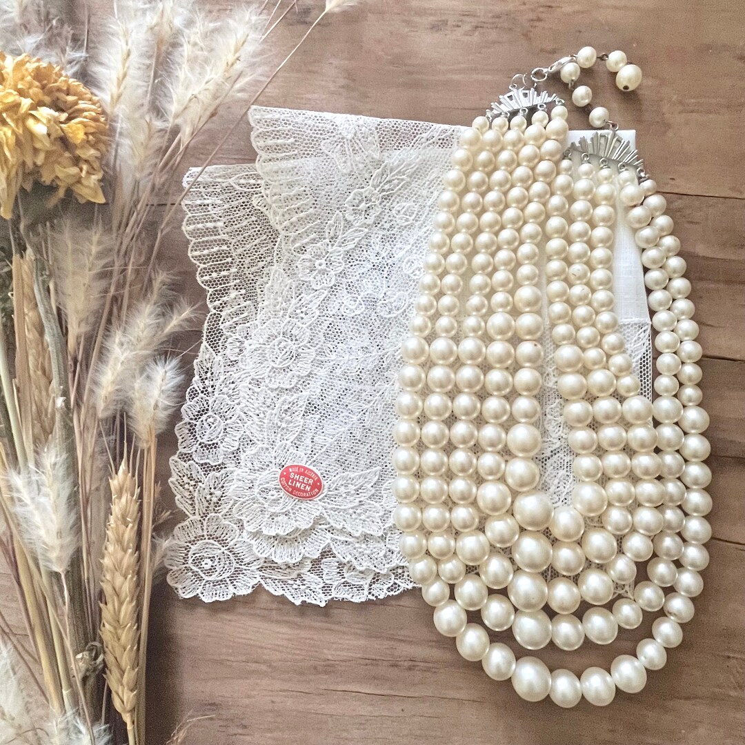 Vintage Bridal Necklace and Handkerchief Set Wedding Shower Gift Set ...