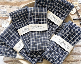 1 Yd Navy & Cream Plaid Torn Fabric Ribbon - Coffee Dyed Ribbon - Primitive - Americana - Craft Journal Ribbon - Torn Fabric Strips - Gifts