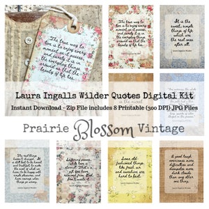 Laura Ingalls Wilder Quotes digitale kit - direct downloaden - 8 afdrukbare jpg-bestanden - afdrukbare dagboekkaarten en cadeaukaartjes - ongewenste tijdschriften