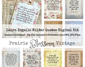 Laura Ingalls Wilder Quotes Digital Kit - Instant Download - 8 Printable JPG Files - Printable Journal Cards and Gift Tags - Junk Journals