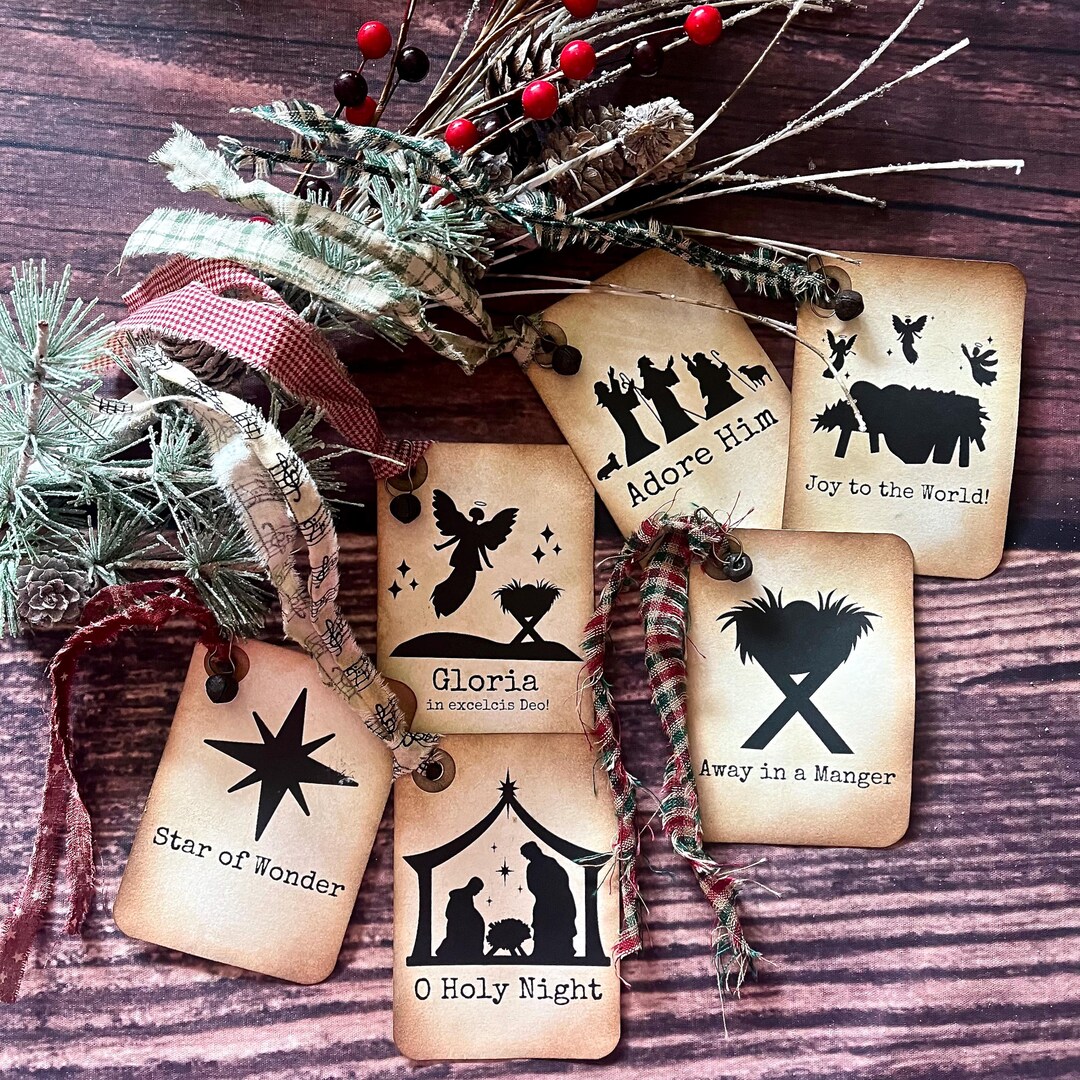 Primitive Christmas Gift Tags Set - 6 Coffee Dyed Tags - Christmas ...