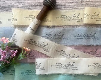 Hand Stamped Easter Ribbon – Antiqued Cotton Fabric, Bible Verse Crafting Supply