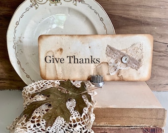 Set of 6 Altered Vintage Style Thanksgiving Flash Cards - Handmade Flash Cards - Shabby Chic - Coffee Dyed Flash Cards - Thanksgiving Decor