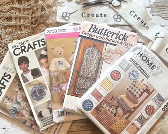 Lot of 5 Sewing Patterns - "Create" Crafts Patterns Bundle - Home Decor - Fashion - Junk Journals - Pattern Paper - Craft Project Patterns