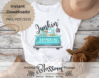 Téléchargements instantanés - "Junkin ' & Jesus" imprimable graphique pour T-shirts, tasses, sacs fourre-tout, oreillers, cartes, art encadré et plus - PNG - PDF - SVG