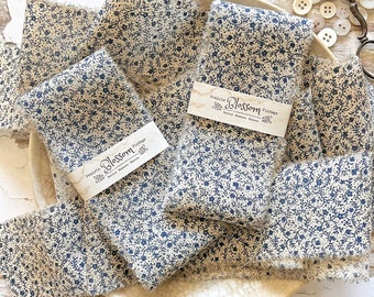 1 Yd Ditzy Blue Floral Torn Fabric Ribbon - Coffee Dyed Fabric Ribbon - Craft Journal Ribbon - Torn Fabric Strips - Craft Supplies - Gifts