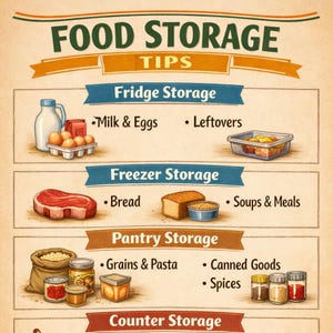 Food Storage Tips Cheat Sheet Printable | Kitchen Organization Guide | Fridge Freezer Pantry Counter Chart | Meal Prep Wall Art PDF