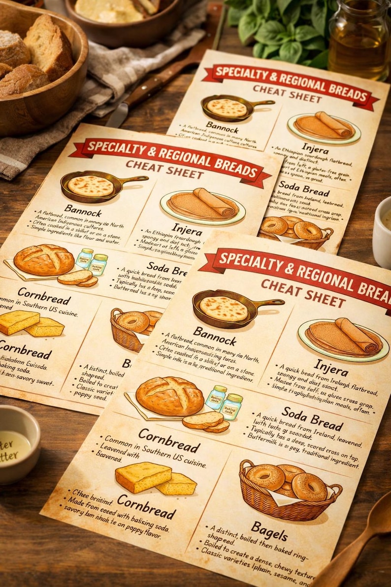Lot de guides de cuisson imprimables pour le pain Ensemble d'affiches infographiques de cuisine, pains artisanaux régionaux à grains entiers, cadeau déco PDF image 6