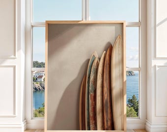 Vintage Surfboard Wall Art Coastal Beach Decor Minimalist Printable Poster Neutral Digital Download