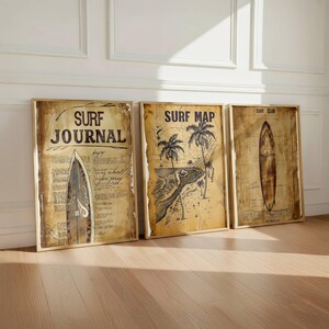 Vintage Surf Print Set of 3 Retro Surfboard Wall Art Coastal Decor Printable