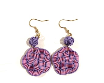 Handmade Mizuhiki Earrings – Unique Japanese Jewelry, Lightweight Earrings/purple/