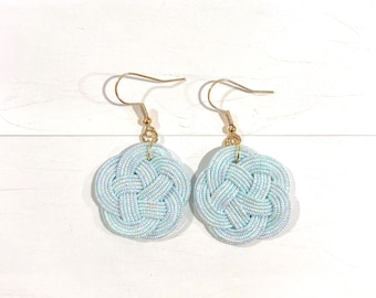 Handmade Mizuhiki Earrings – Unique Japanese Jewelry, Lightweight Earrings  /shimmering light blue/