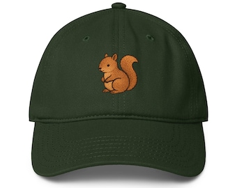 Squirrel Embroidered Cap: Cotton Twill Woodland Hat