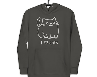 I Love Cats Hoodie - Minimalistisches Katzenliebhaber Sweatshirt