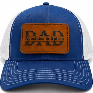 Cappellino da camionista personalizzato con nome diviso per papà, berretto con toppa in pelle personalizzata