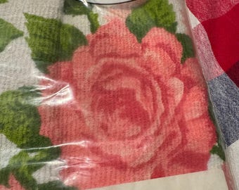 New Old Stock Terry Cloth Tablecloth, Pink Roses