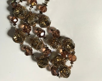 Super rare vintage Vendome 2-stranded necklace with clusters of scarce effect color tabac pagoda crystals