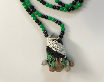 Vintage Ndebele beaded necklace with a fertility pendant