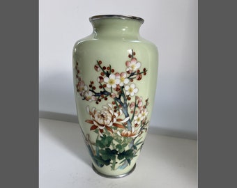 Vintage Japanese cloisonne vase with chrysanthemums by Ando Jubei