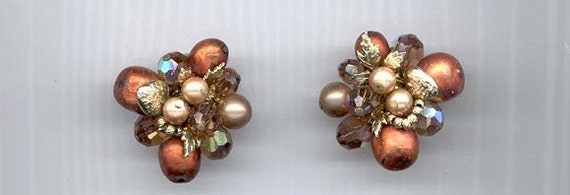 Beautiful vintage Vendome earrings - orange, brow… - image 1