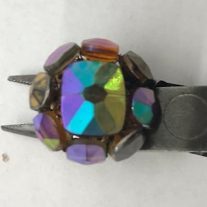 Vintage cluster earrings signed Vogue - iridescent West German glass rectangular beads