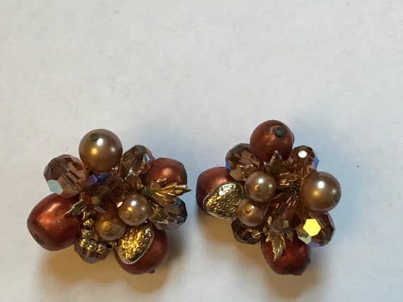 Beautiful vintage Vendome earrings - orange, brow… - image 2