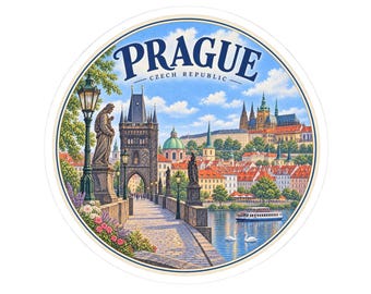 Prague Skyline Sticker | Charles Bridge Czech Republic Round Decal