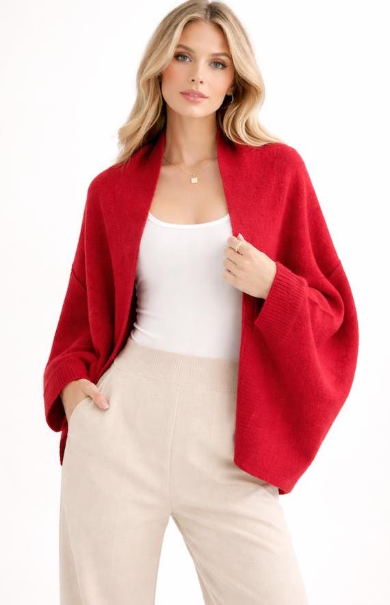 Merino Wool Cardigan Women Soft Knit Elegant Oversized Wrap Style Solid Color Spring Coat