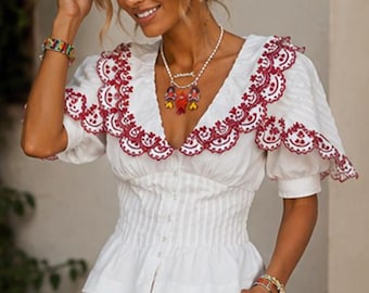 Collar Shirt Shorts Set Women's Slim Single-breasted Short Sleeve Top Lace-up Short Pants Summer Outfit