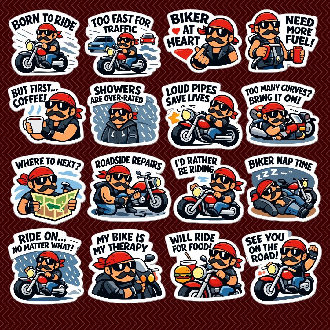 Funny Biker Stickers Bundle | Motorcycle Rider Vector Art (digital ...