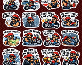 Funny Biker Stickers Bundle | Motorcycle Rider Vector Art (Digital Download)