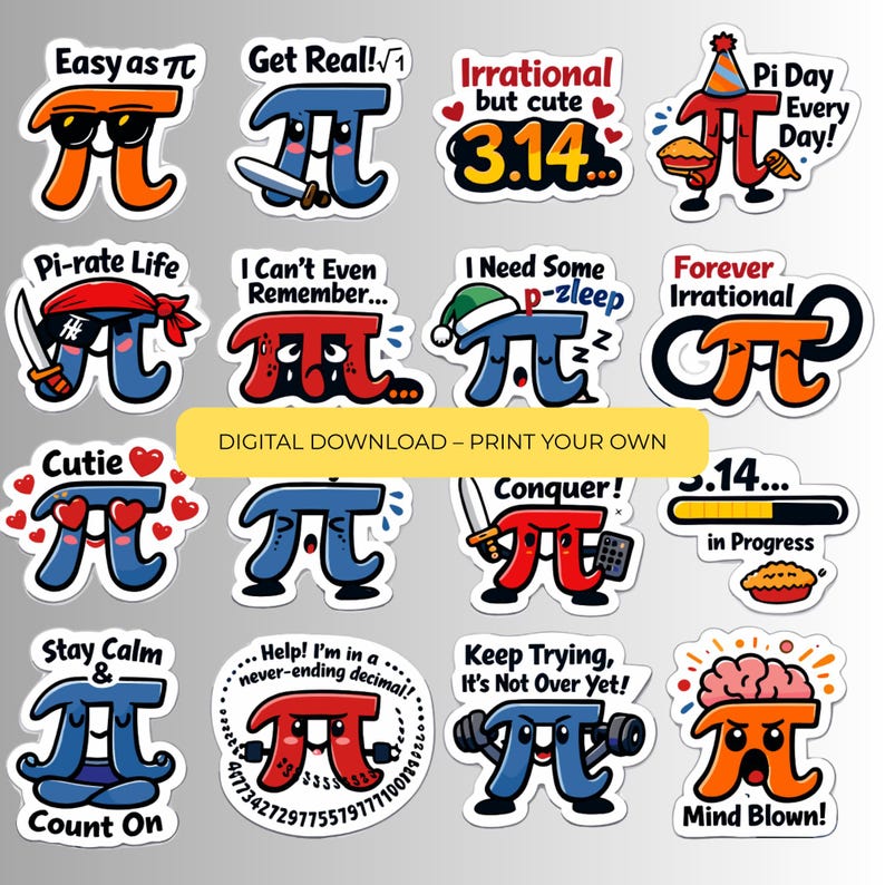 Pi Maker Sticker Pi Day Stickers Bundle | Printable Digital Download | Math Pi Humor for ...