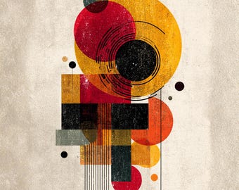 Retro Abstract Geometric Wall Art Print, Mid Century Modern Printable Poster, Digital Art Download