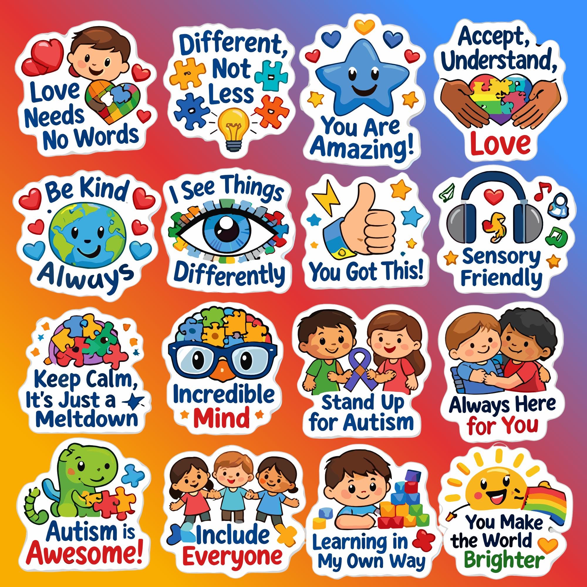 Autism Awareness Sticker Bundle | 16 Printable Stickers | World Autism ...