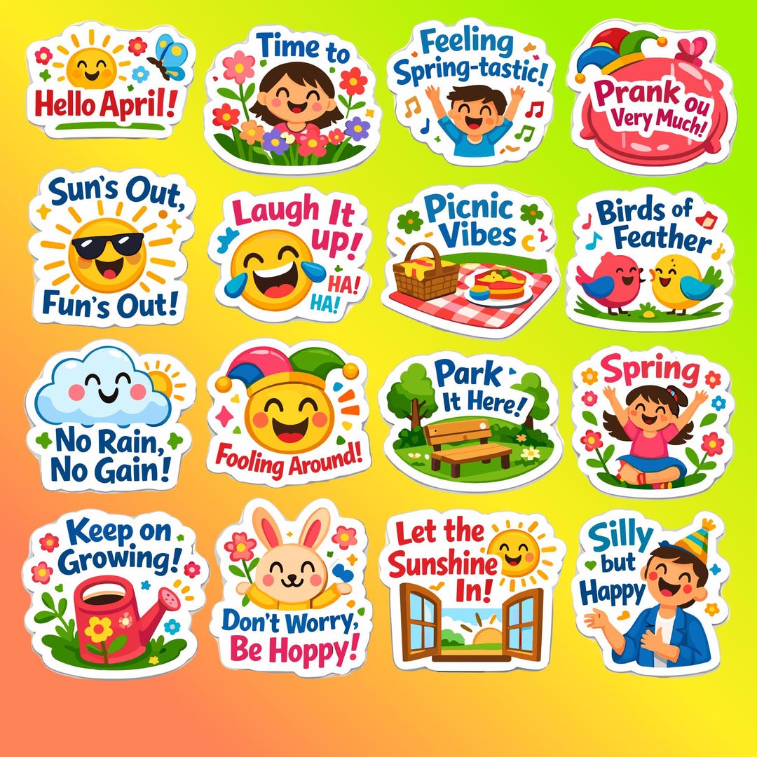 April Spring Sticker Bundle PNG Printable | April Fools | Floral Sun ...