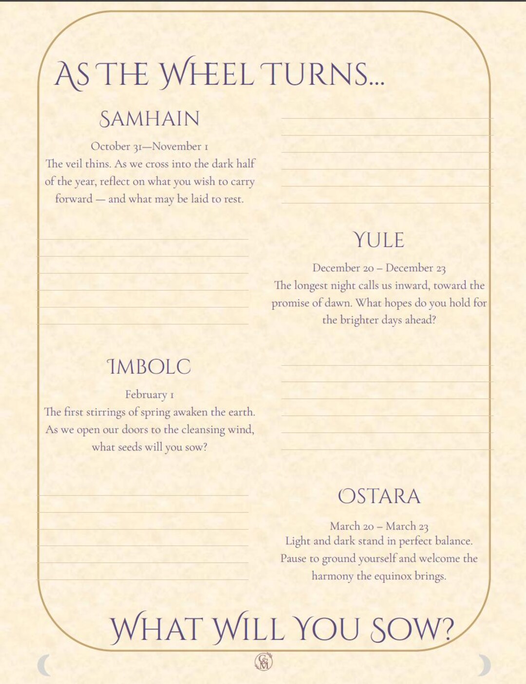 Savoring Rituals Worksheet Sabbat Reflections | Wheel of the Year Intention-setting Worksheet ...