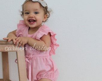 baby girl romper, baby romper, toddler girl romper, romper, linen baby romper, girls romper, linen romper - LIGHT PINK