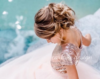 FINAL SALE - rose gold leotard, gold leotard, sequin romper, girls leotard, formal romper, flower girl dress, dance leotard