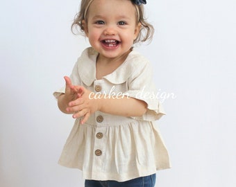 linen top, linen shirt, cream top, black top, for babies, toddlers, girls - peter pan collar shirt